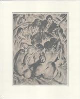 Ruzicskay György (1896-1993). Társaság. Algráfia, papír, jelzett a nyomaton, paszpartuban, 24,5×18,5 cm