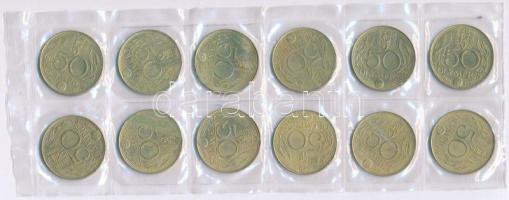 Belgium 1981. "50 Olimpia" sárgarézzel bevont acél emlékérmek (12xklf) lezárt fóliatokban (30mm) T:AU, patina Belgium 1981. "50 Olympics" brass plated steel commemorative medallion (12xdiff) in foil case (30mm) C:AU, patina