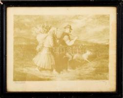 Vidai Brenner Nándor (1903-?): Hazafelé. Litográfia, papír, jelzett, lap széle foltos. Üvegezett, sérült fakeretben, 24×35 cm