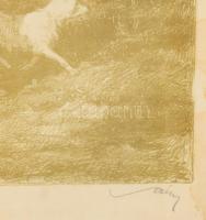 Vidai Brenner Nándor (1903-?): Hazafelé. Litográfia, papír, jelzett, lap széle foltos. Üvegezett, sé...