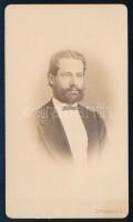 cca 1865 Szakállas úr. Vizitkártya Schrecker J. pesti műterméből, díszes versoval, 10,5x6 cm
