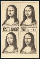 Vén Zoltán (1941- ): Ex libris, brili sex Dr. Gombos László (Mona Lisa). Rézkarc, papír, jelzett, 53/100 számozással, lap alja vágott, 14×10 cm