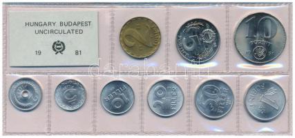 1981. 2f-10Ft (9xklf) érmés forgalmi sor fóliatokban, benne "FAO" 10Ft T:UNC Adamo FO14
