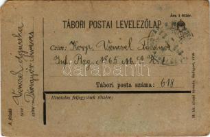 1918 Tábori postai levelezőlap, Venczel Ferenc részére a 65. gyalogezredbe, testvérétől / WWI Hungarian military field postcard (EM)