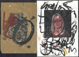 Uglár Csaba (1970-): 4 db egyedi mű. Vegyes technika, olaj, papír. Jelzés nélkül. 30x21 cm és kisebb méretekben.