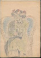 Olvashatatlan (Vaszary?) jelzéssel: Olvasó hölgy. Ceruza, papír. Apró sérüléssel. 28x20 cm.