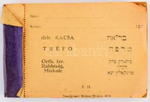 ca 1920. "Miskolczi Orthodox Izraelita Rabbiság"kacsa vágatási jegy, elismervény tömb. Stamberger Márkus. kb 100 db elismervénnyel