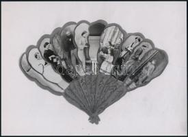 cca 1870 Funkcionális fotókollázs, azaz fényképekkel illusztrált legyező, 1 db modern nagyítás jelzés nélkül, 15x21 cm