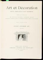 Art et Décoration. Revue Mensuelle d'Art Moderne. Juillet - Décembre 1897. Tome II. Éditeur: Émile Lévy. Publiée sous la Direction de MM. Puvis de Chacannes, Vaudremer, Grasset, Jean-Paul Laurens, Cazin, L. - O. Merson, Fremiet, Roty, Lucien Magne. Paris,1897,Libraire Centrale des Beaux - Arts,4+192+4 p.+ 5 (színes képtáblák) t. Francia nyelven. Gazdag fekete-fehér képanyaggal, köztük szecessziós képanyaggal illusztrált. Kiadói szecessziós, illusztrált egészvászon-kötés, az elülső borítón vaknyomásos díszítéssel, kopott, foltos borítóval.