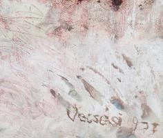 Vecsési Sándor (1930-2015): Az elmúlt tél, 1973. Olaj, vászon, jelezve jobbra lent. Hátoldalán Vecsé...