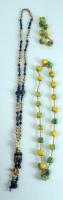 Zöld-sárga nyaklánc és karkötő szett + kék nyaklánc