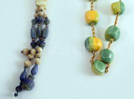 Zöld-sárga nyaklánc és karkötő szett + kék nyaklánc
