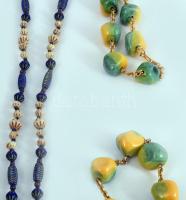 Zöld-sárga nyaklánc és karkötő szett + kék nyaklánc