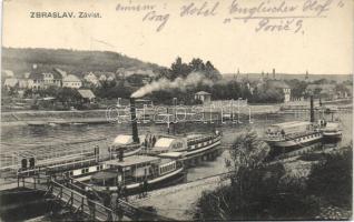 Praha Zbraslav quay with the steamship Palacky and Hotel Ritz