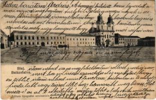 1906 Balázsfalva, Blasendorf, Blaj; tér, templom / square, church (ragasztónyomok / glue marks)