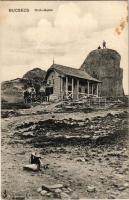 Bucsecs-hegység, Bucegi; Omu-csúcs, Román ház, H. Zeidner kiadása / Omi-Gipfel / mountain, Romanian rest house (fl)