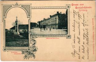 1900 Gyulafehérvár, Karlsburg, Alba Iulia; Losenau Denkmal, Offiziers-Pavillon. Bernhard Weiss / Losenau szobor, Tisztipavilon / monument, K.u.K. officers' pavilion. Art Nouveau, floral (aoró szakadások / tiny tears)