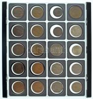 Műanyag éremtartó tálca, áttetsző műanyag fedővel, benne 20db vegyes külföldi (főleg brit) érmével (...