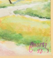 Morschhauser Miklós (1935-): Sárszentlőrinc, evangélikus templom. Akvarell, papír, jelzett, üvegezet...