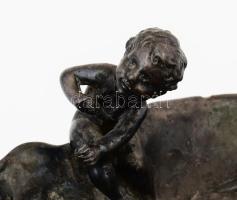 cca 1910, Nőalakkal és puttó figurával díszített levéltartó / ékszertartó, öble nád- és halfigurákka...