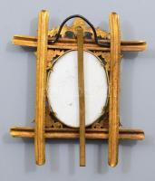 cca 19. sz. közepe, Szűz Mária a kis Jézussal kézzel festett porcelánkép kegytárgy, tűzaranyozott ré...