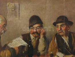 Horváth G. Andor (1876-1966): Borozgatók. Olaj, vászon. Jelzett. Dekoratív, áttört, sérült fakeretbe...