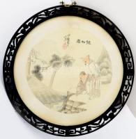 Olvashatatlan jelzéssel, távol-keleti alkotó, feltehetően XX. sz. közepe: Keleti bölcsek. Akvarell, selyem. Üvegezett fakeretben. d: 23 cm.