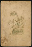 cca 1880 Családi portré, keményhátú fotó Adolf Schuller szászvárosi műterméből, kopottas állapotban,...