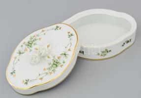 Hollóházi zöldvirág mintás bonbonier, jelzett, hibátlan, 15x11 cm