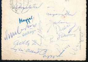 1956 Papp László, Adler, Nagy, Varga stb. ökölvívók (Vasas) aláírása képeslapon
