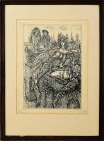 Balla Margit (1947-): Kertlabirintus. Rézkarc, papír, jelzett. Apró gyűrődéssel. Üvegezett fakeretben. 39,5×29 cm.