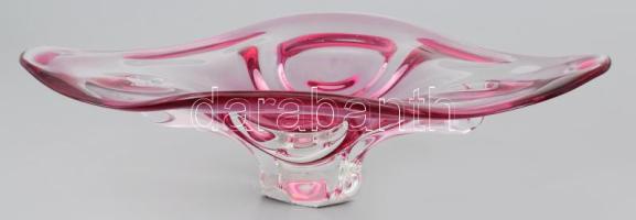 Pink színű cseh asztaldísz kínáló, jelzés nélkül, 37x26 cm