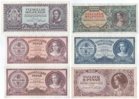 1946. 10.000.000P + 1.000.000.000P (2x) + 100.000MP + 1.000.000.000MP + 10.000BP T:XF-F, szép papír, pici szakadások