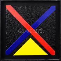 Kolozsvári Sándor (1956-2012): Átlók. Vegyes technika, applikáció, fa, jelzés nélkül. Fakeretben, 20x20 cm