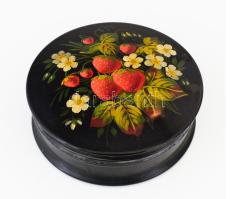 Kézzel festett epermintás fém doboz, d: 14,5 cm