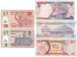 10db-os vegyes külföldi bankjegy tétel, benne Burundi, Indonézia, Jamaika, Nigéria, stb., közte Nica...