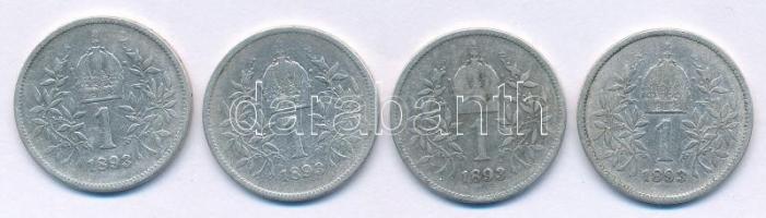 Ausztria 1893. 1K Ag "Ferenc József" (4x) T:F Austria 1893. 1 Corona "Franz Joseph" (4x) C:F Krause KM#2804