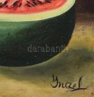 Incze L jelzéssel: Csendélet. Olaj, vászon. Dekoratív, sérült fakeretben. 34x51,5 cm