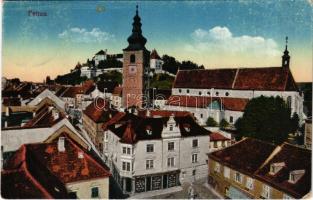 1917 Ptuj, Pettau; general view, shop, castle (worn corners)