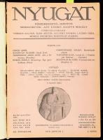 1919 Nyugat XII. évf. 1-7. számai (egybekötve), 1919. január 1. - április 1. Szerk.: Ignotus, Ady Endre, Babits Mihály. Közte Ady-emlékszám, Ady Endréről megemlékező írásokkal. (Ignotus: Halhatatlan Ady.; Schöpflin Aladár: Ady Endre emléke.; Móricz Zsigmond: Ady Endre a ravatalon.; stb.) Egészvászon-kötésben, nagyrészt jó állapotban.