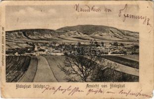 1902 Budapest II. Pesthidegkút, Hidegkút Ófalu látképe. Divald Károly 305. sz. + "BUDAPEST - BÉCS 1 SZ. D" vasúti mozgóposta bélyegző (EM)