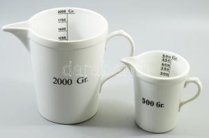 Zsolnay 2 darab patikai mérőedény, 2000 gr, 500 gr, jelzett, m: 13-18 cm
