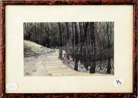 Olvashatatlan (Danek?) jelzéssel: Téli táj. Tempera, karton. Üvegezett, kissé sérült fakeretben. 14x23 cm