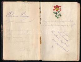 1925-1926 Gabnai Lídia "Lidike" emlékkönyve, kézzel írt bejegyzésekkel, helyenként kissé f...