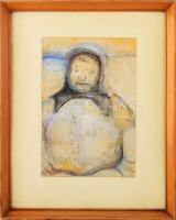 Tóth Menyhért (1904-1980): Paraszt öregasszony mellképe. Olaj, ceruza, papír. Jelezve jobbra lent: TM (paszpartu által kissé takarva). Zsellér Jenő igazságügyi szakértő, a Tóth Menyhért-i szerzői jogok örököse hitelességi igazolványával. Üvegezett fakeretben. 35x25 cm / Oil and pencil on paper. Signed. Framed with glass.