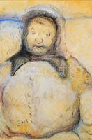 Tóth Menyhért (1904-1980): Paraszt öregasszony mellképe. Olaj, ceruza, papír. Jelezve jobbra lent: T...