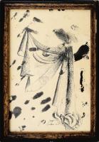 Olvashatatlan jelzéssel: Nyomok. Tus, papír. Üvegezett fakeretben. 31x21,5 cm