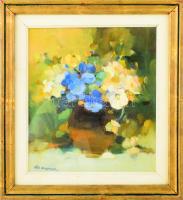 Olvashatatlan jelzéssel, erdélyi magyar festő, XX. sz. második fele: Csendélet. Olaj, vászon. 28,5x25 cm. Dekoratív, üvegezett fakeretben.