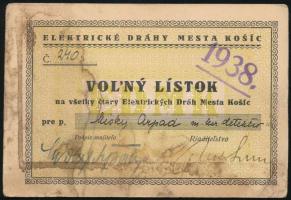 1938 Kassa, villamos bérlet. Foltos