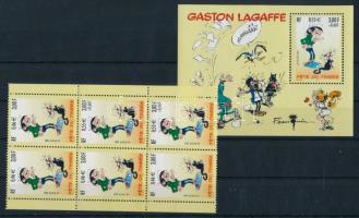 Gaston Lagaffe cartoon character corner block of 6 Mi 3511 + block Mi 24, Gaston Lagaffe rajzfilmfigura ívsarki 6-os tömb Mi 3511 + blokk Mi 24